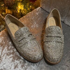 Betsey Johnson Rhinestone Silver Loafers- Size 7.5